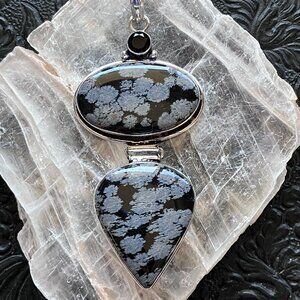 Snowflake Obsidian and Black Onyx Stone Jewelry Crystal Pendant